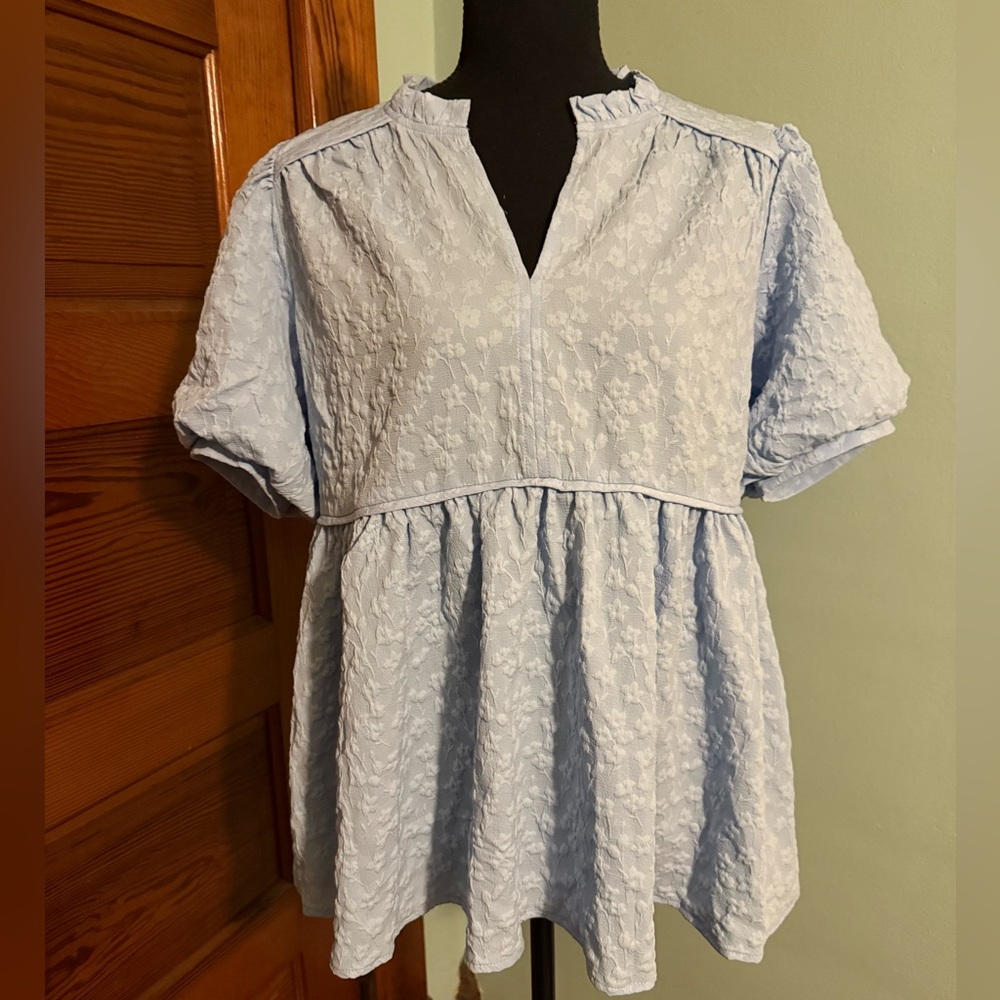 Umgee Baby Blue Doll Split Neck Top ~ size Small